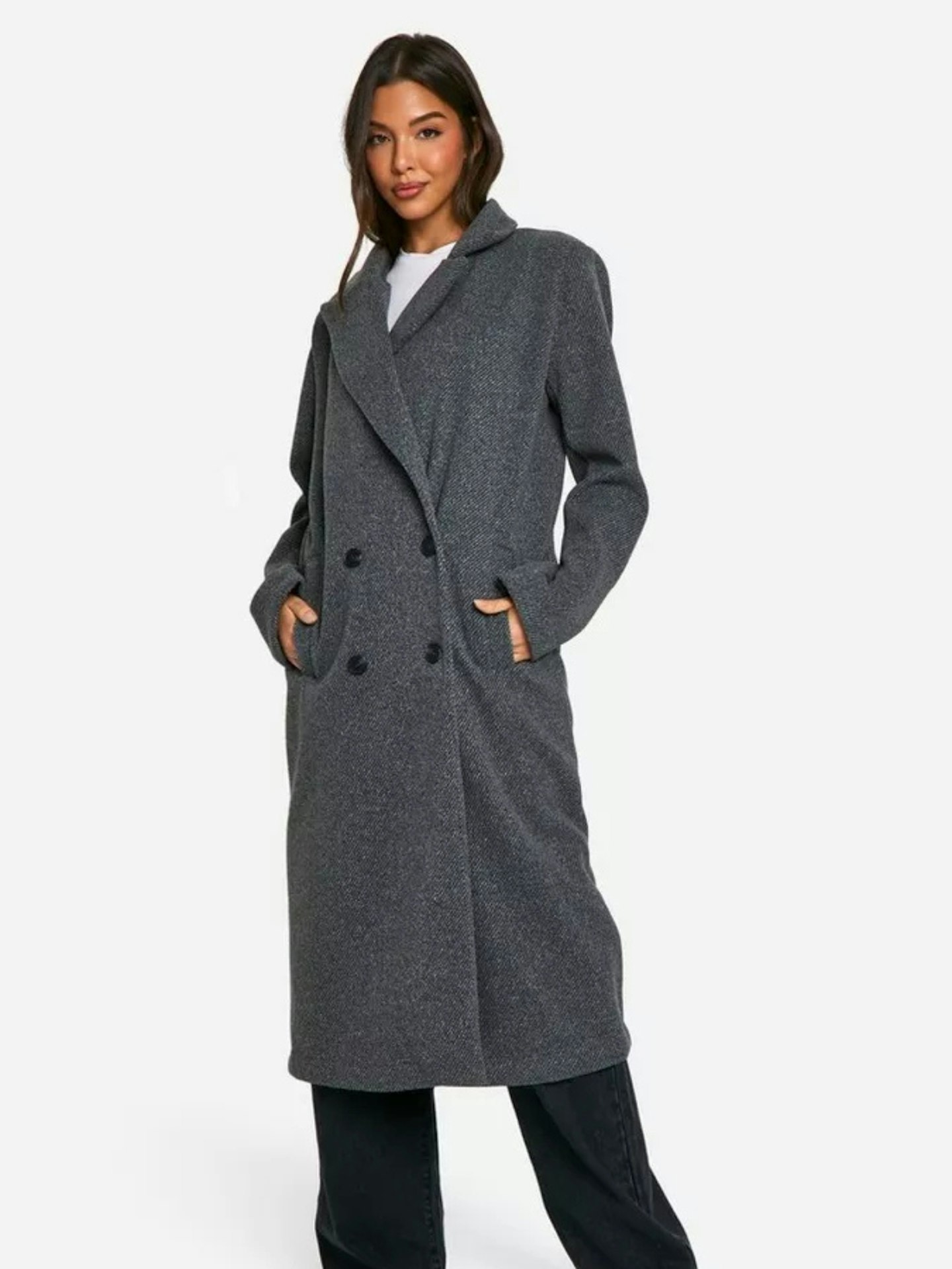 Boohoo Oversized Shoulder Pad Wool Look Coat