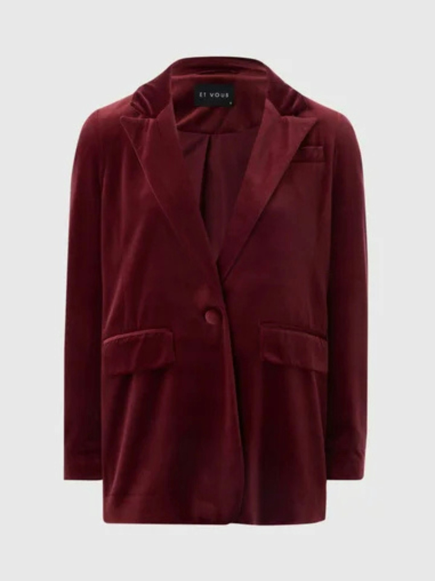 Claudia's Burgundy Velvet Blazer Dupe