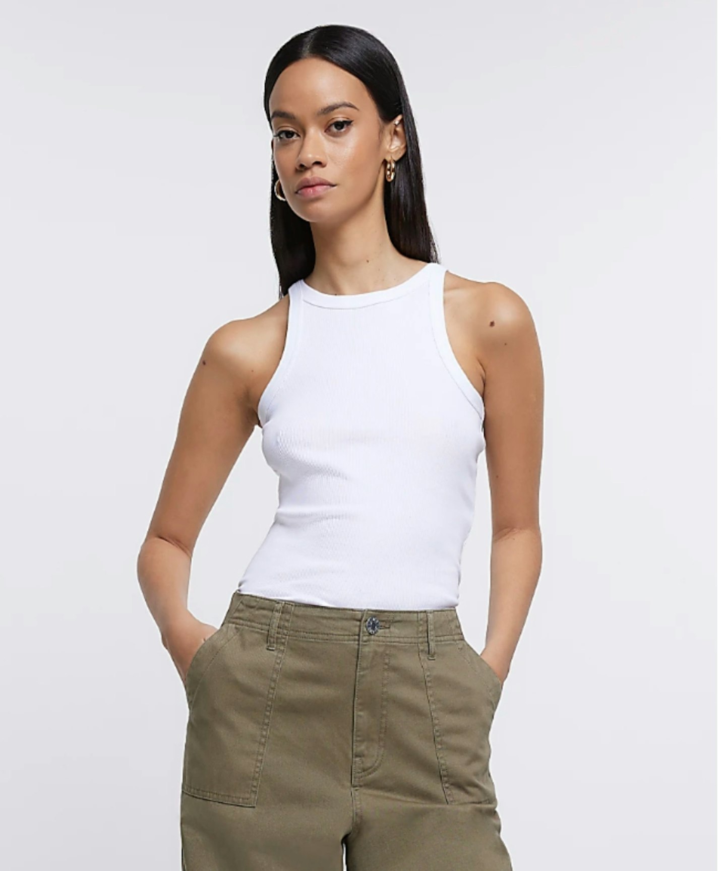 White Rib Racer Vest Top