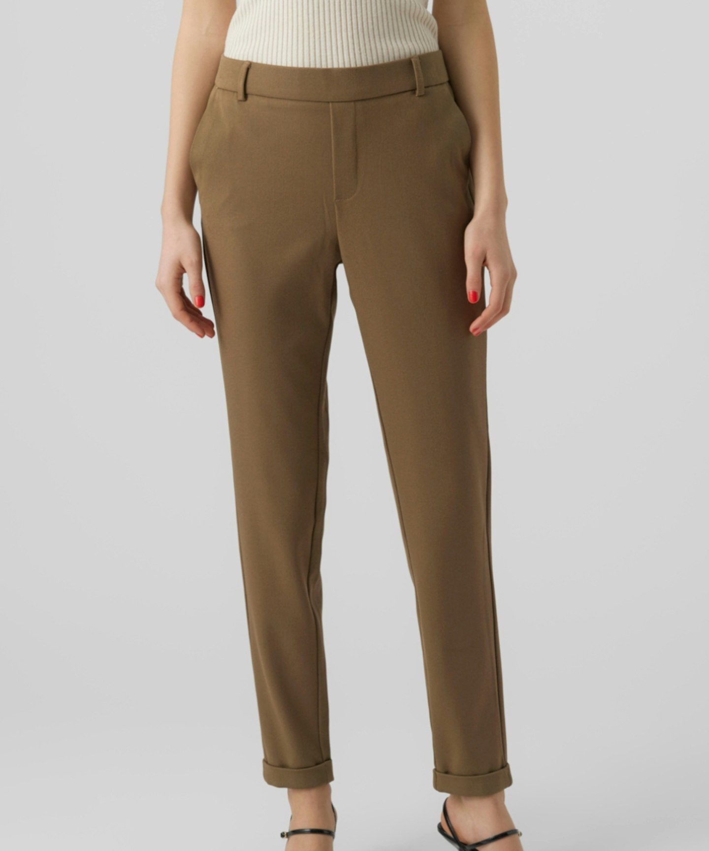 Regular Fit Mid Waist Fold up Hems Trousers