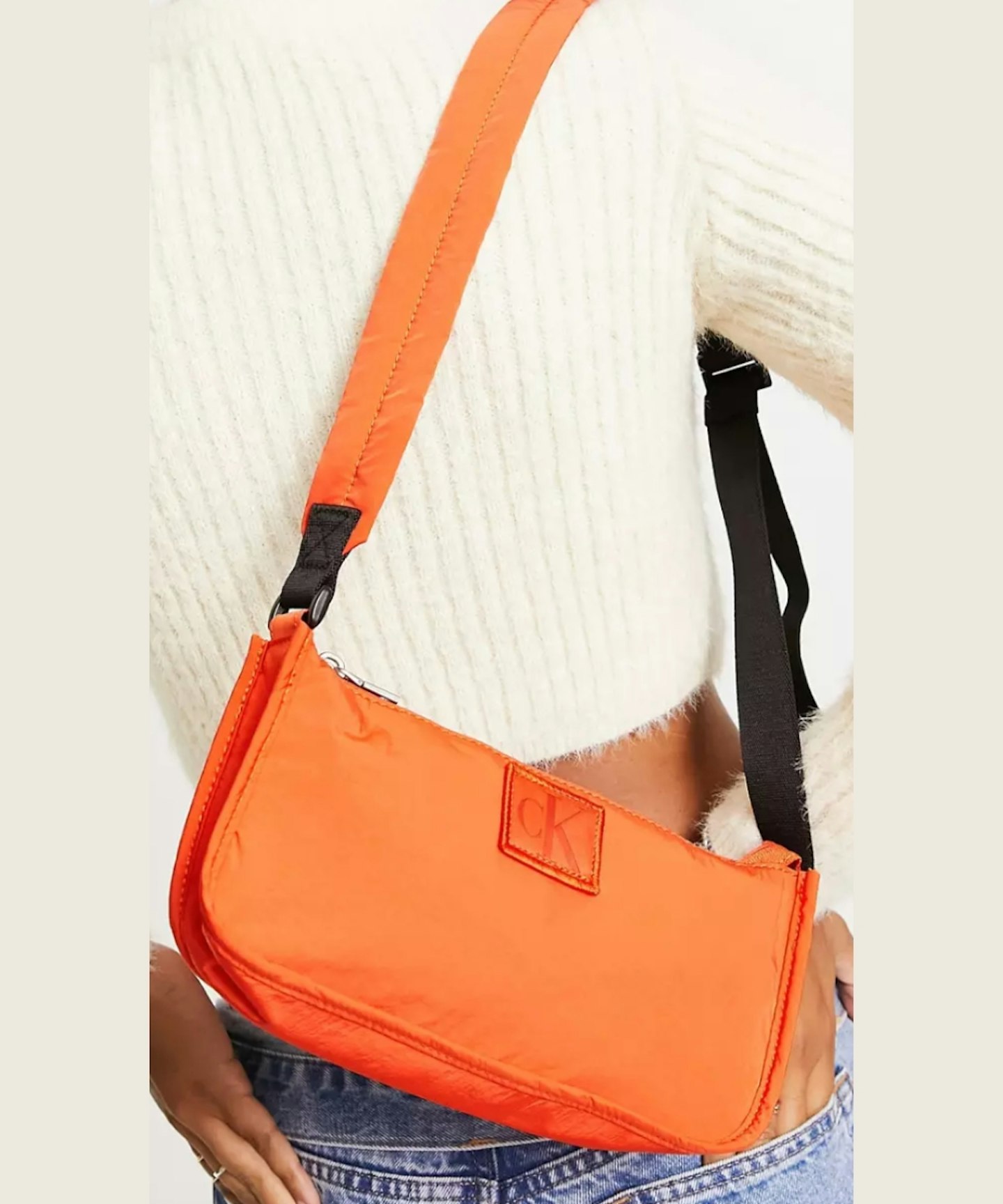 Calvin Klein Jeans City Nylon Shoulder Bag in Coral Orange