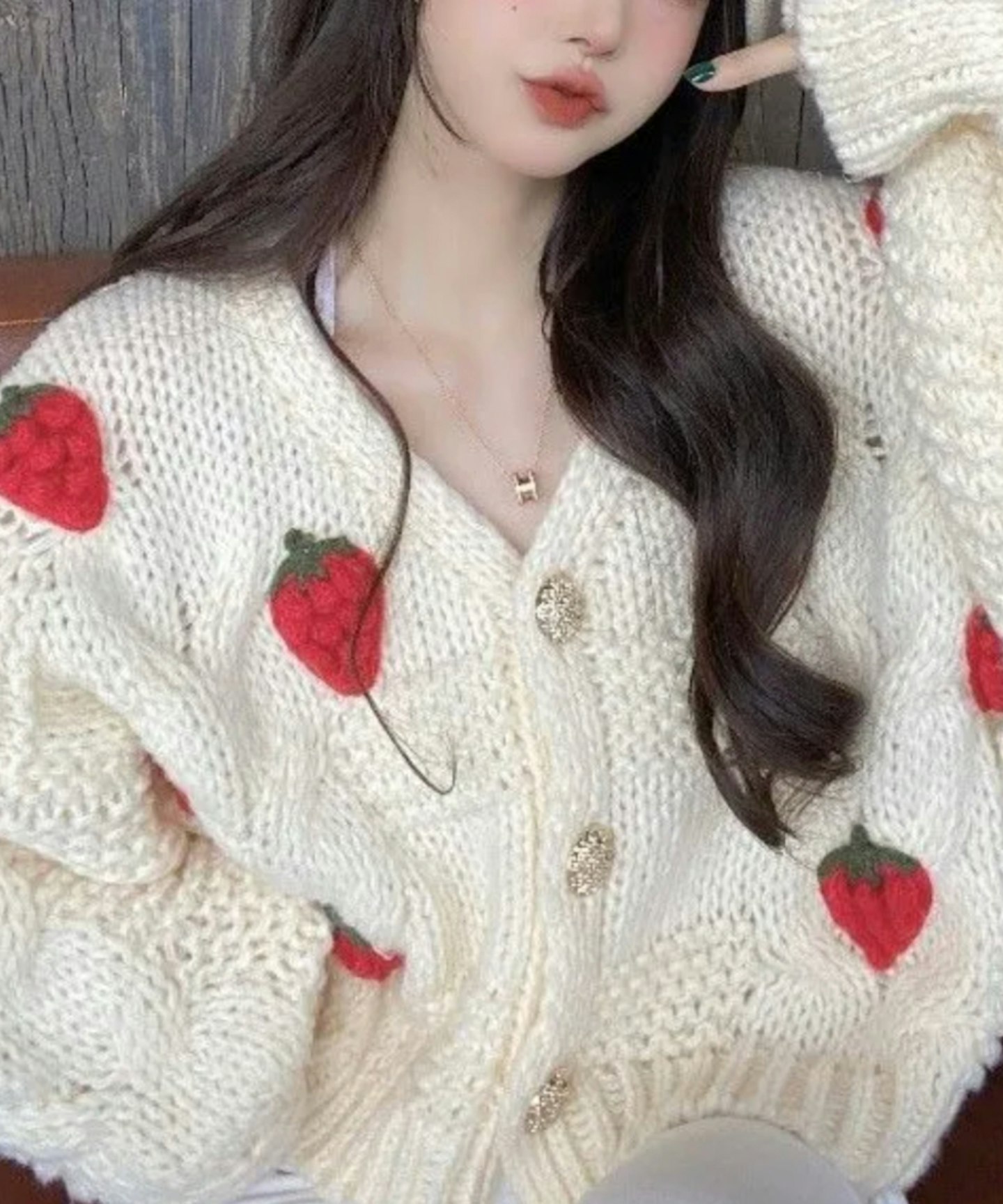 Rerise Strawberry Embroidered Cardigan