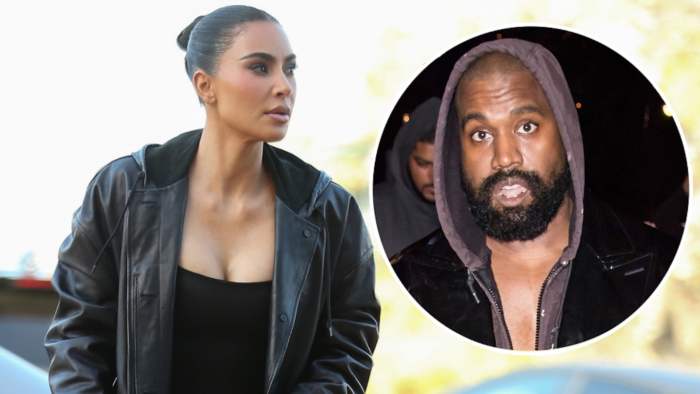 Kim Kardashian looking at her ex-husband Kanye West