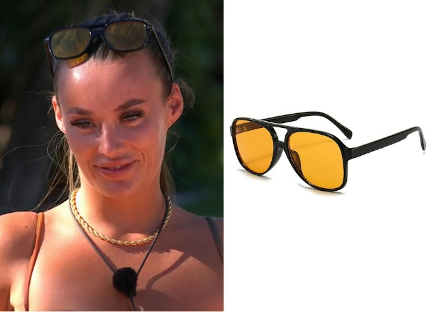 Harriet Blackmore's Black Frame Orange Lens Aviator Sunglasses