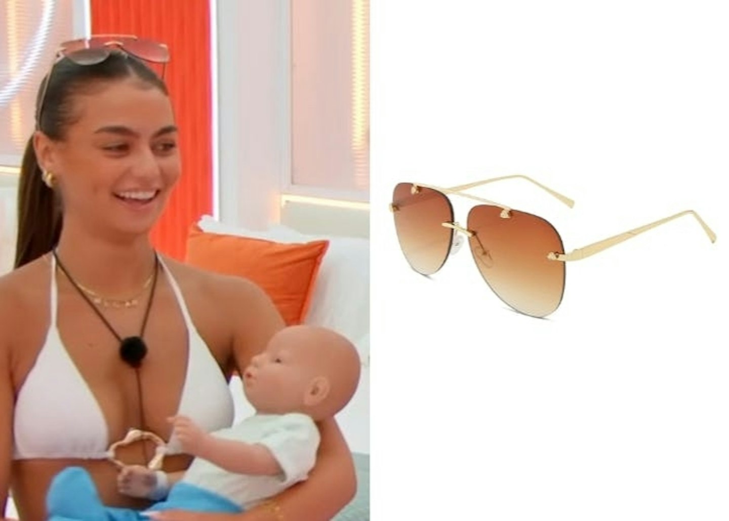 Megan Forte Clarke's Gold Aviator Sunglasses With Gradient Brown Lenses