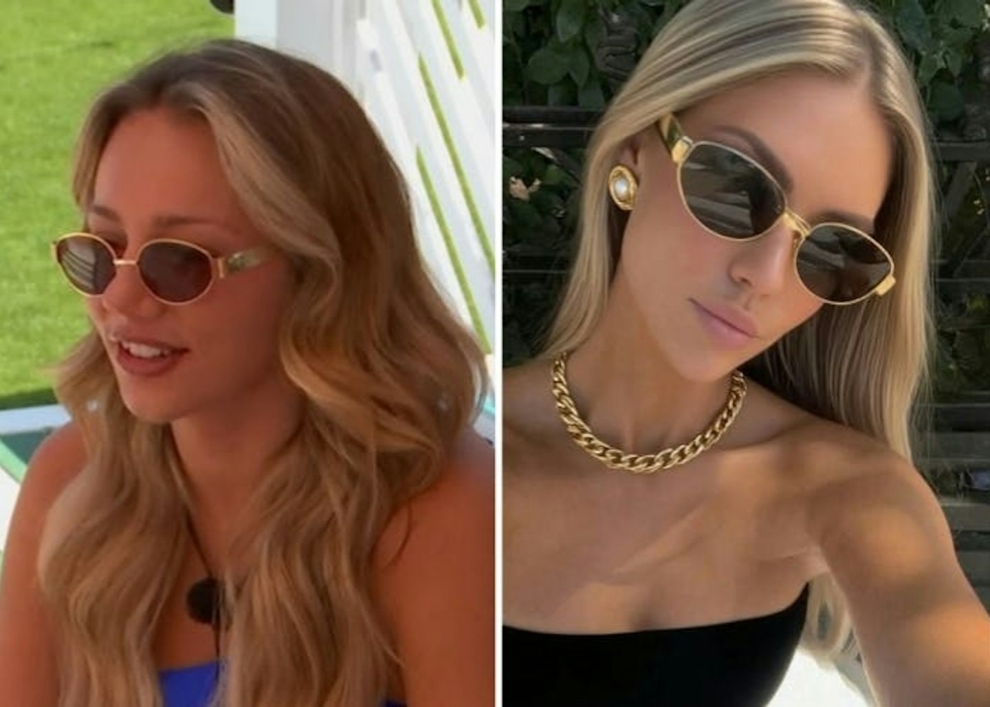 Meg Moore's Gold Oval Sunglasses