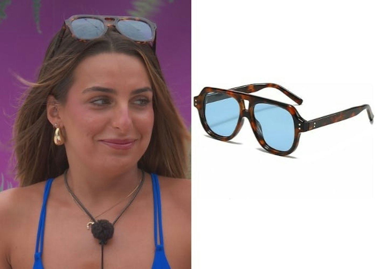 Toni Laites' Dark Tortoiseshell Aviator Sunglasses With Blue Lenses