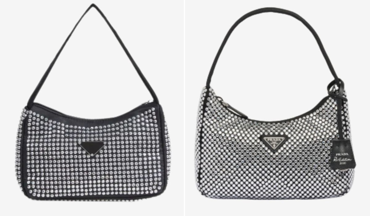 Prada Satin Mini-Bag With Crystals & EGO Lyra Shaped Shoulder Bag In Black Diamante