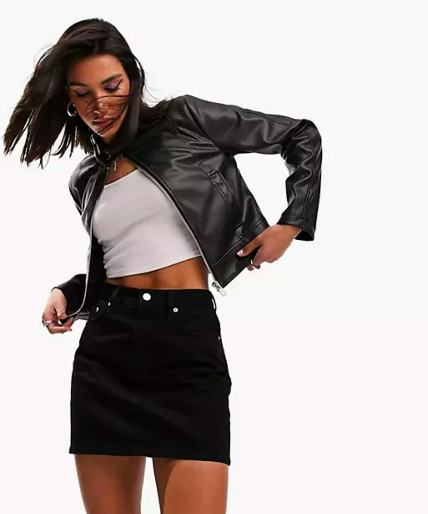 ASOS DESIGN denim high waist mini skirt in black