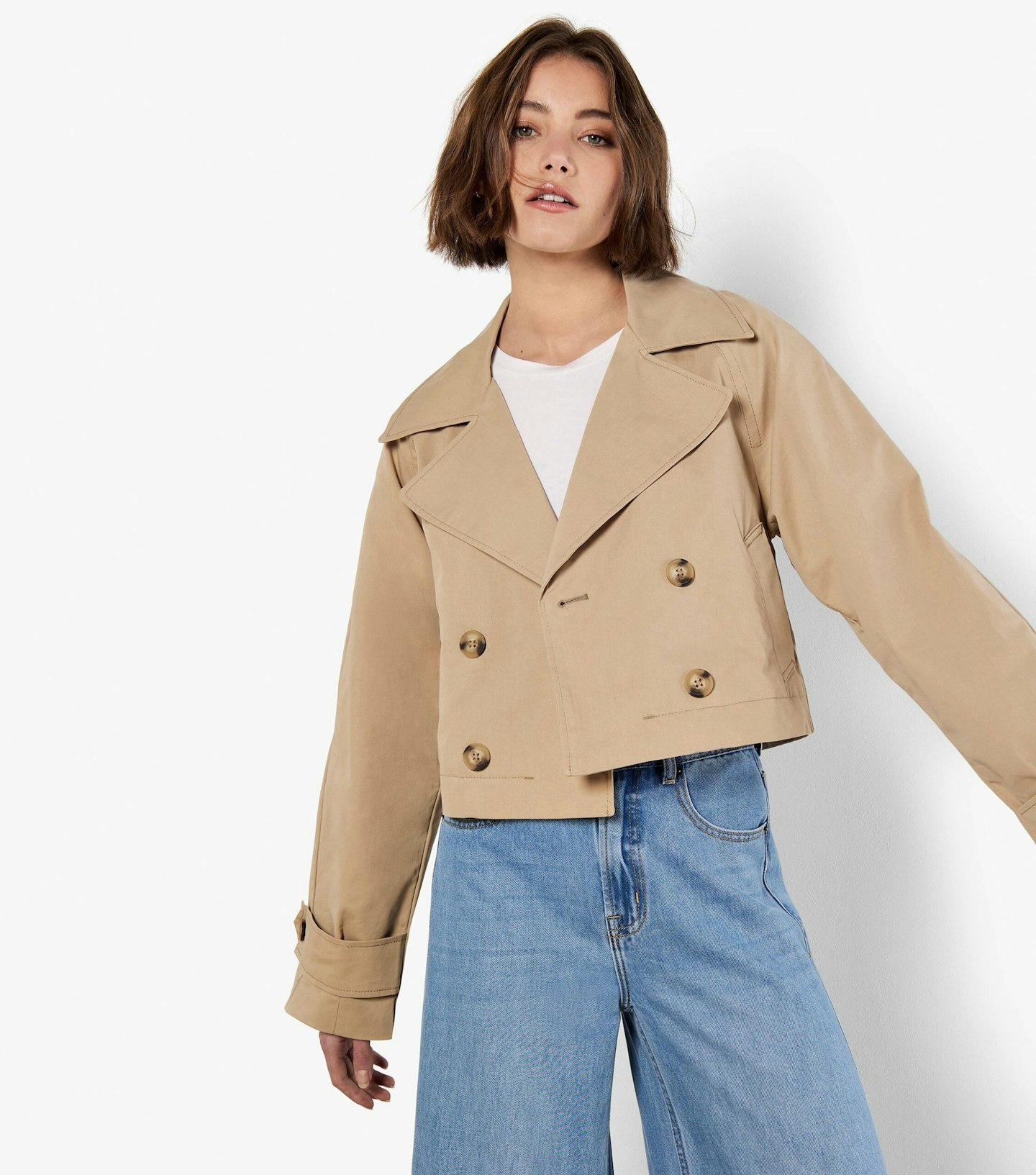 New Look Apricot stone cropped trench coat