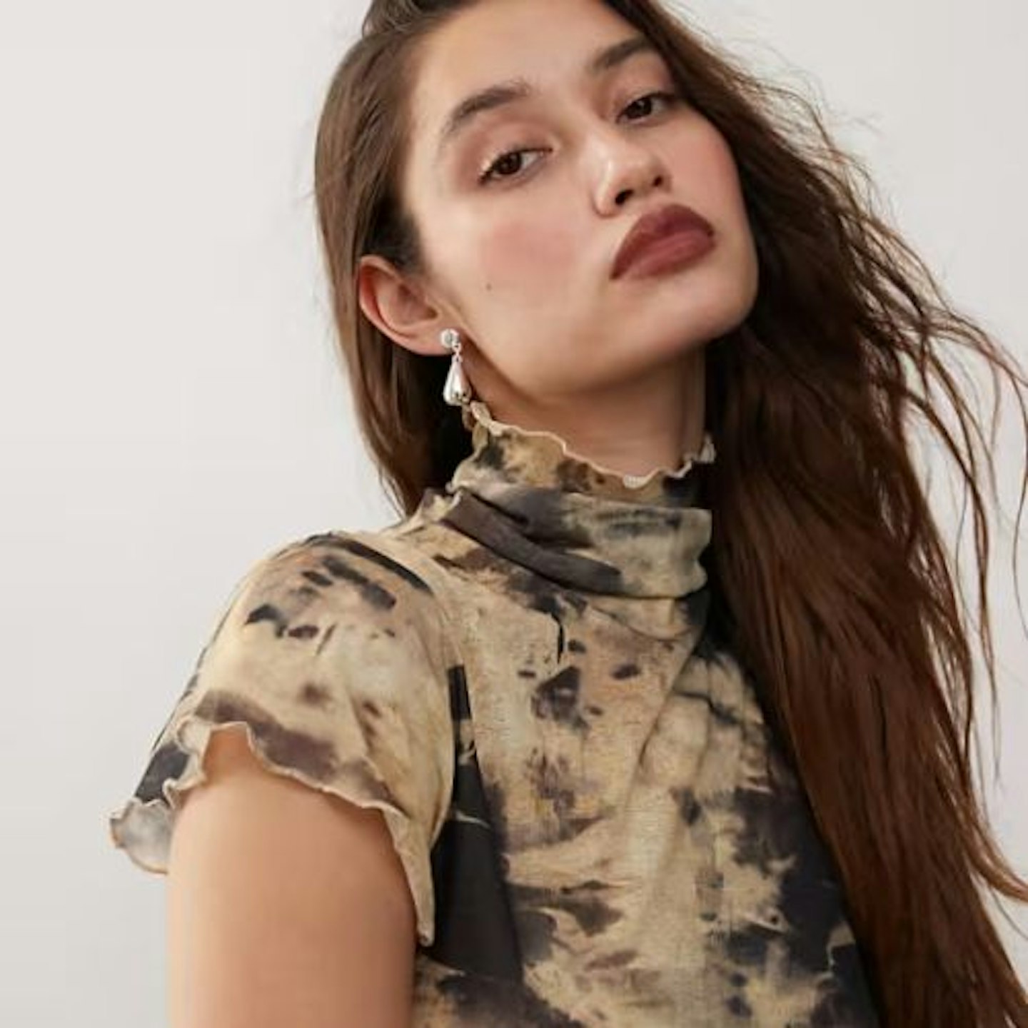 Reclaimed Vintage high neck capped sleeve top in gothic blur print