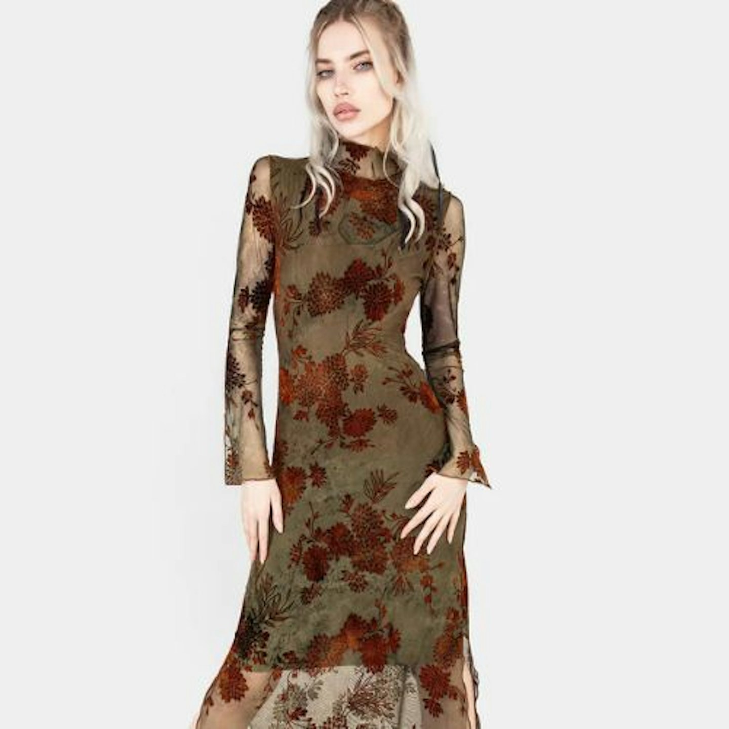 Rosaleigh Flock Velour Mesh Midaxi Dress