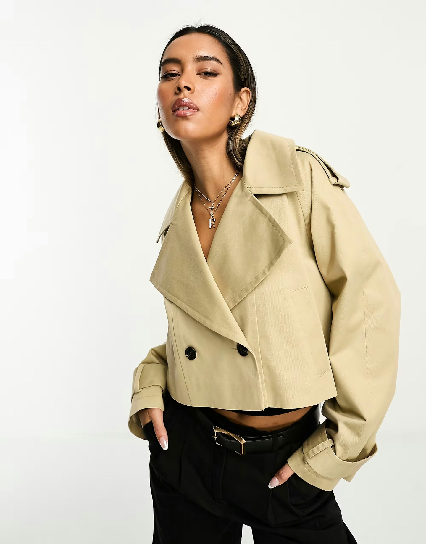 ASOS Design cropped trench coat in stone