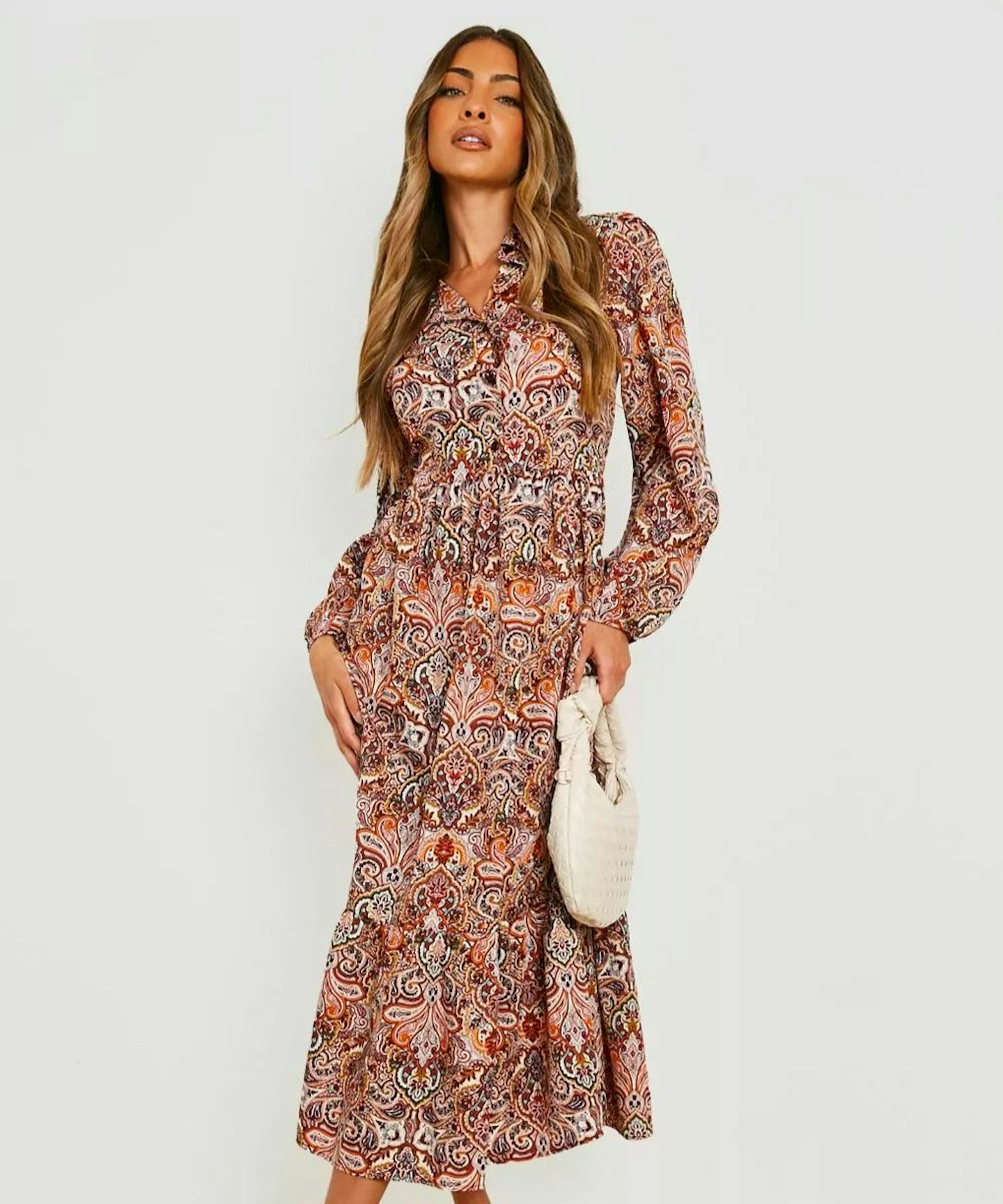 boohoo Paisley Tiered Midaxi Smock Dress