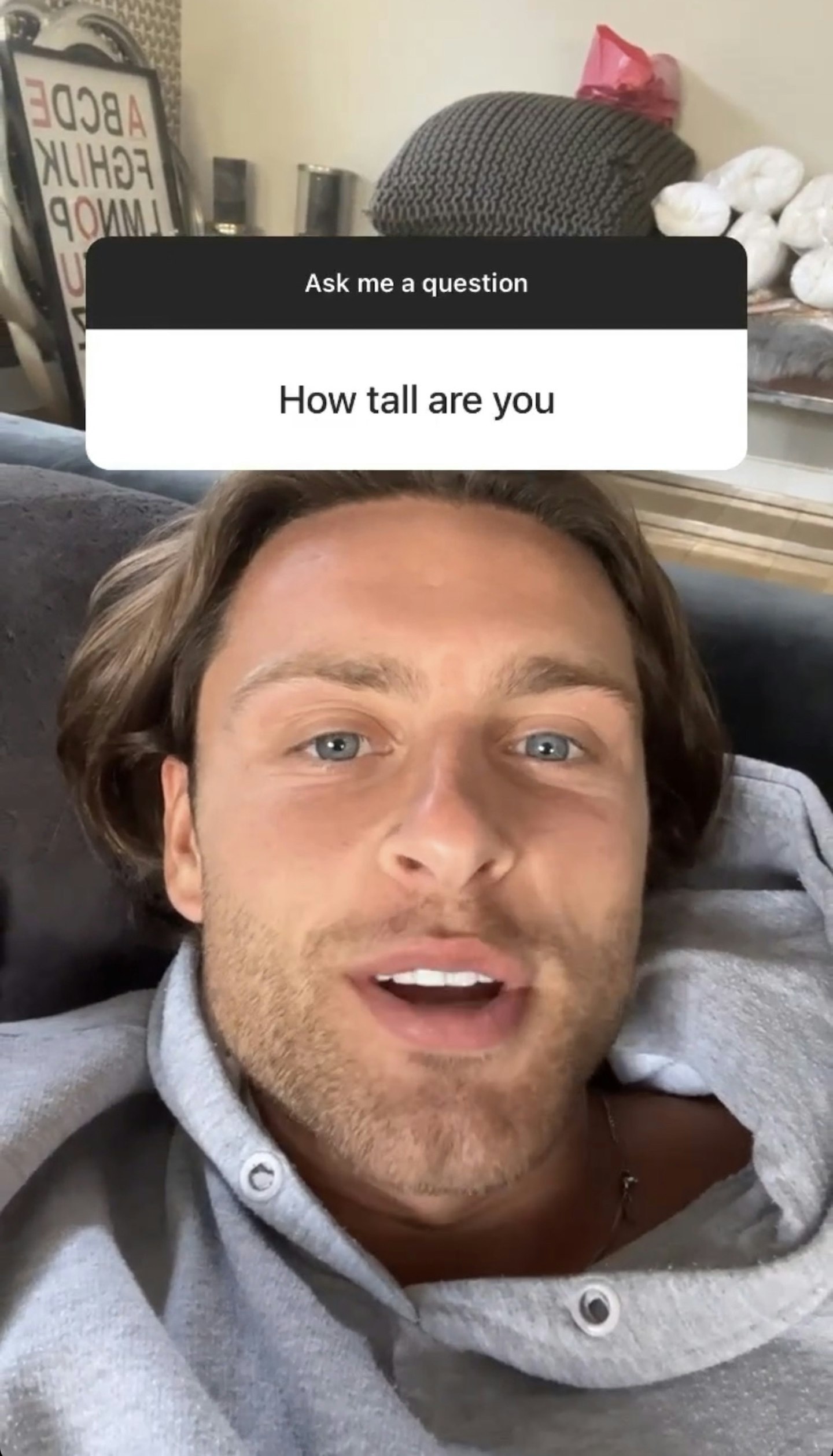 Casey O'Gorman's Instagram story about how tall he is