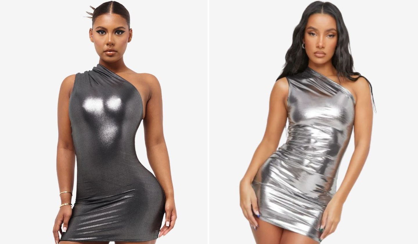 Coucoo Gagnon Dress & EGO One Shoulder Bodycon Dress Dark Grey Metallic