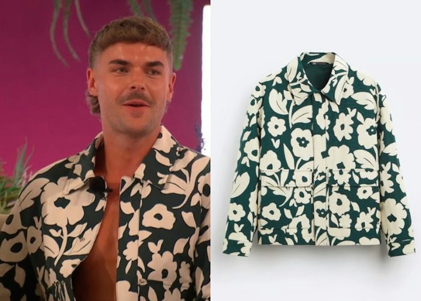 Harry, Islander, is wearing a floral jacket