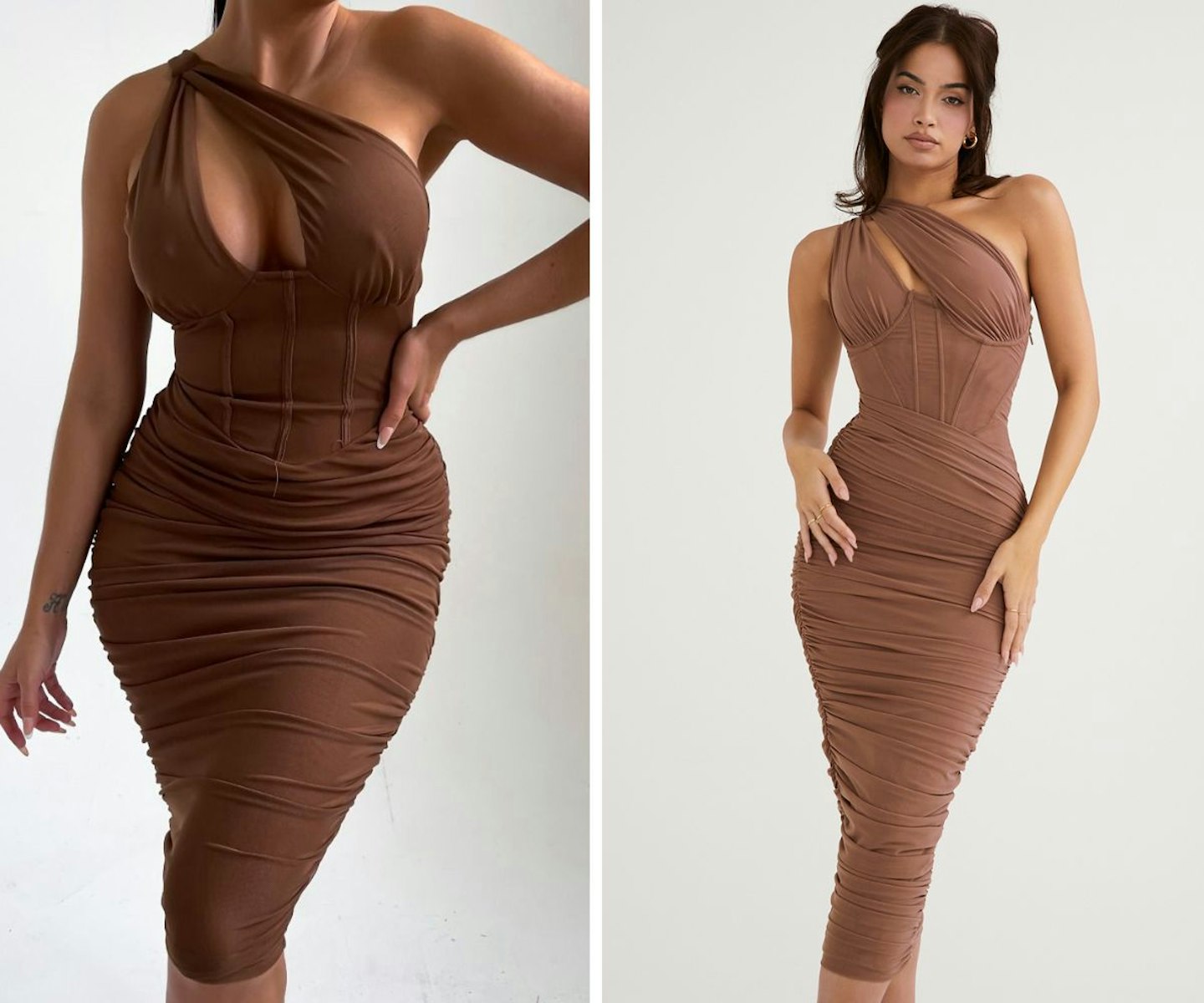 Brown Cutout One Shoulder Dress