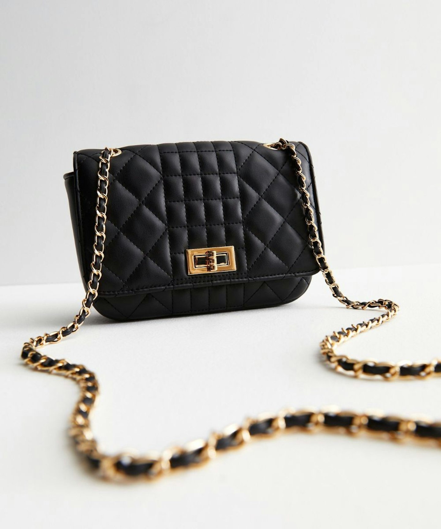 Black Quilted Leather-Look Chain Strap Cross Body Bag