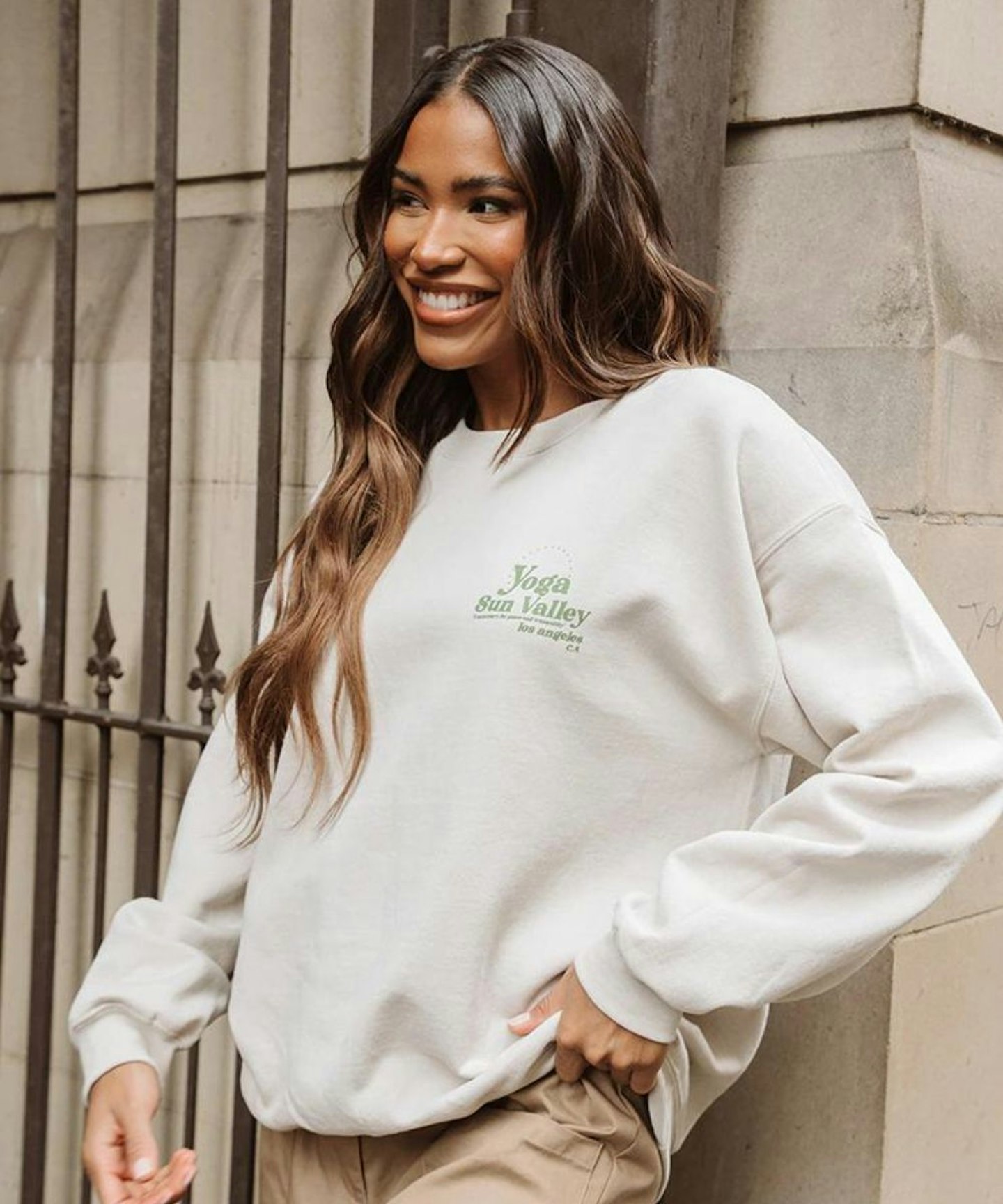 Cream Yoga And Shine Long Sleeve Oversized Sweatshirt