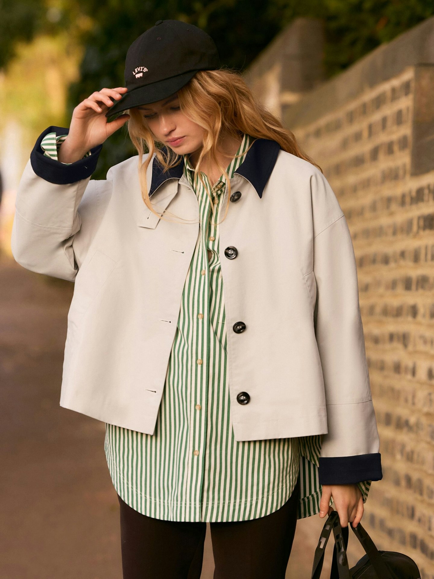 Next stone contrast collar cropped trench coat