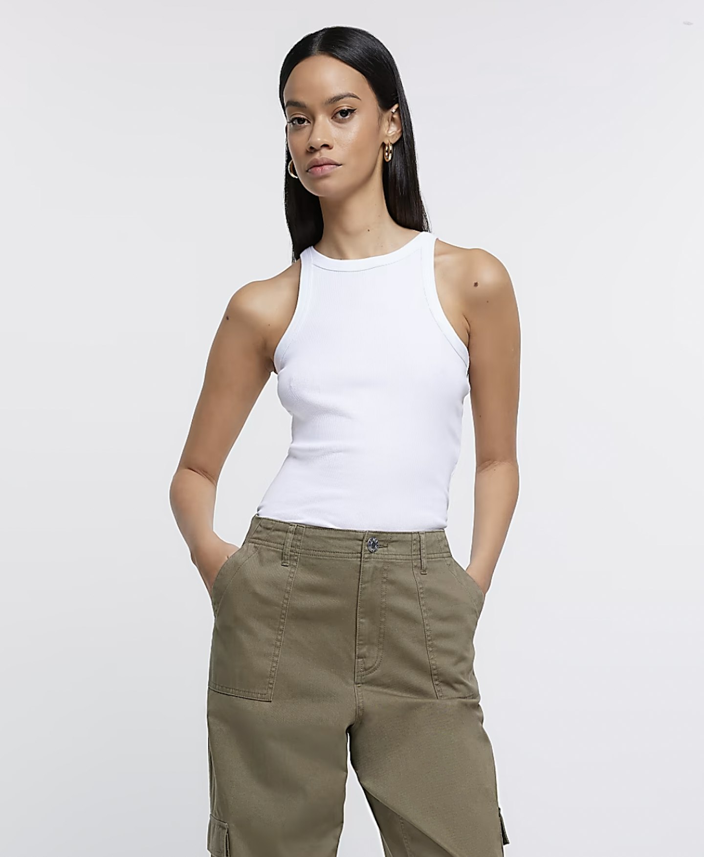 White Rib Racer Vest Top