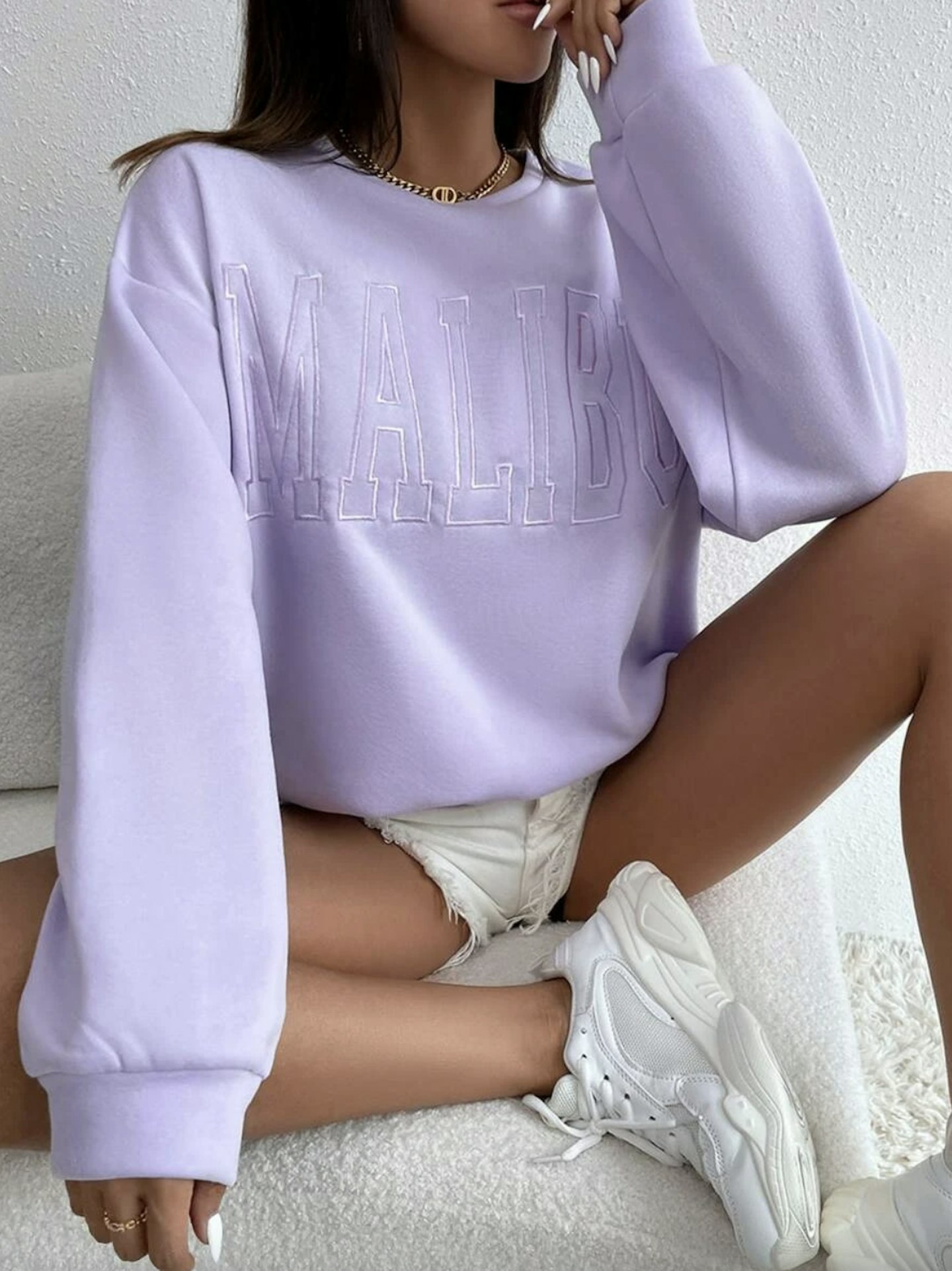 SHEIN EZwear Letter Embroidery Drop Shoulder Sweatshirt