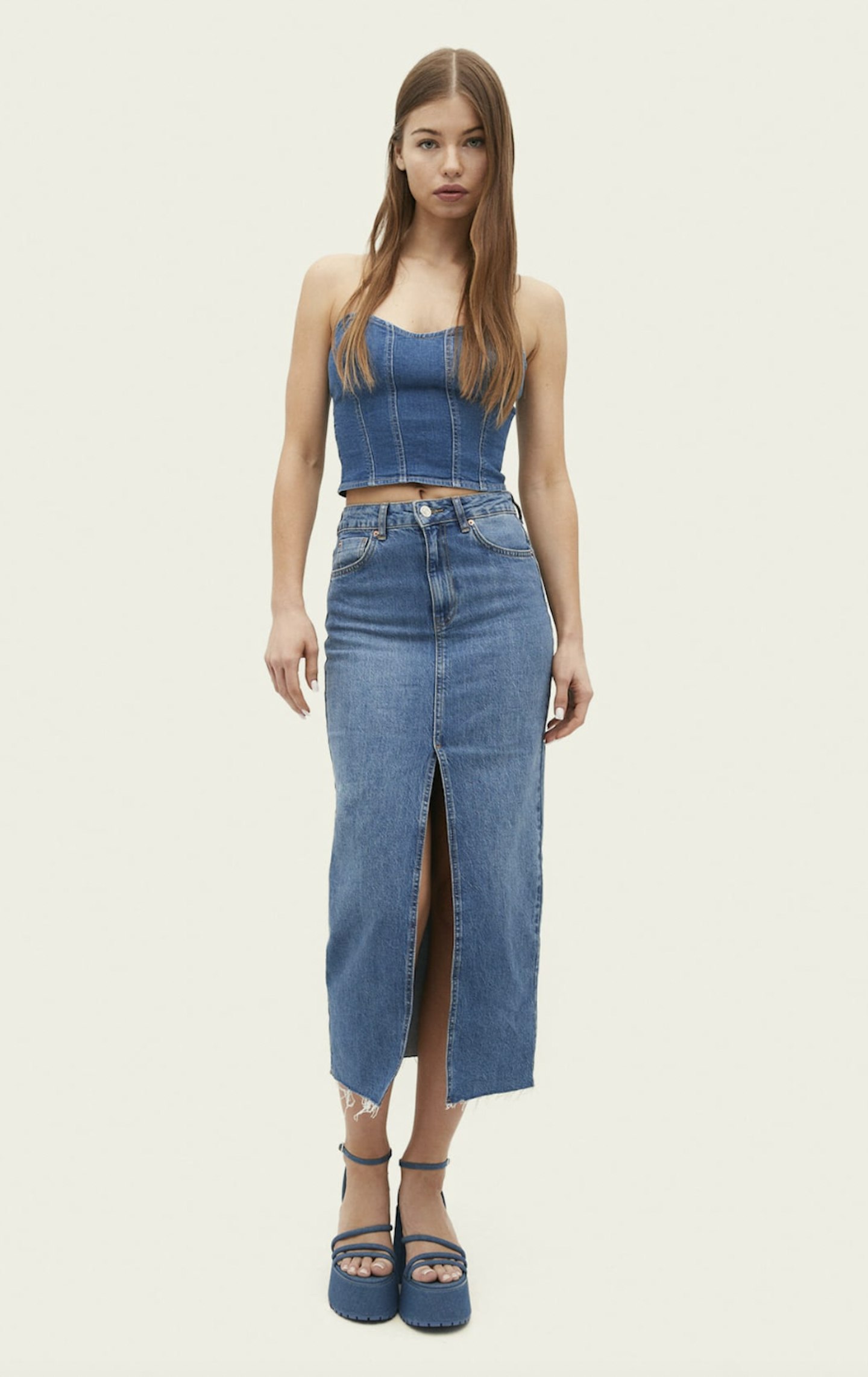 Stradivarius Long Denim Comfortable Skirt