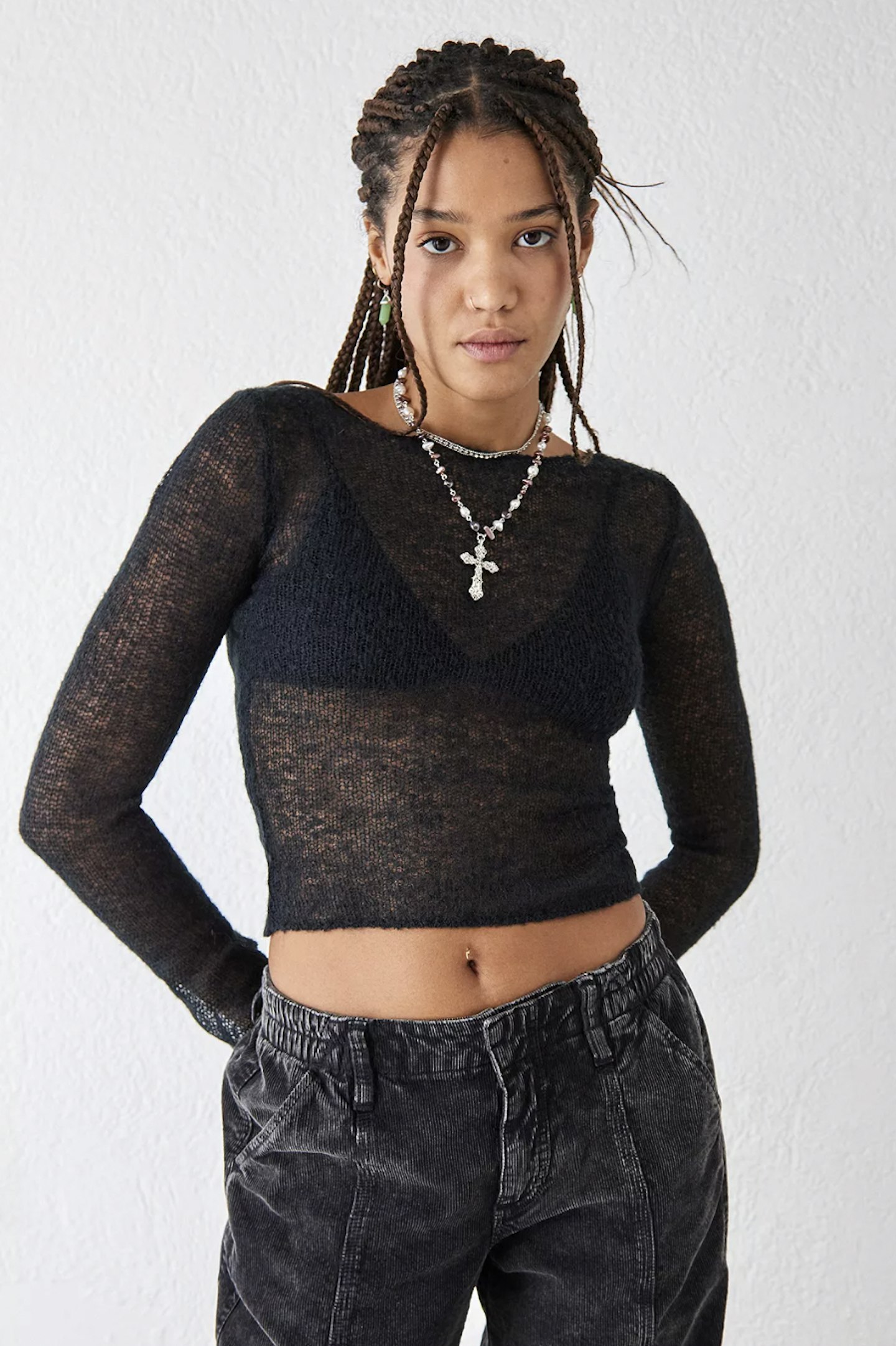 UO Long Sleeve Sheer Knit Top
