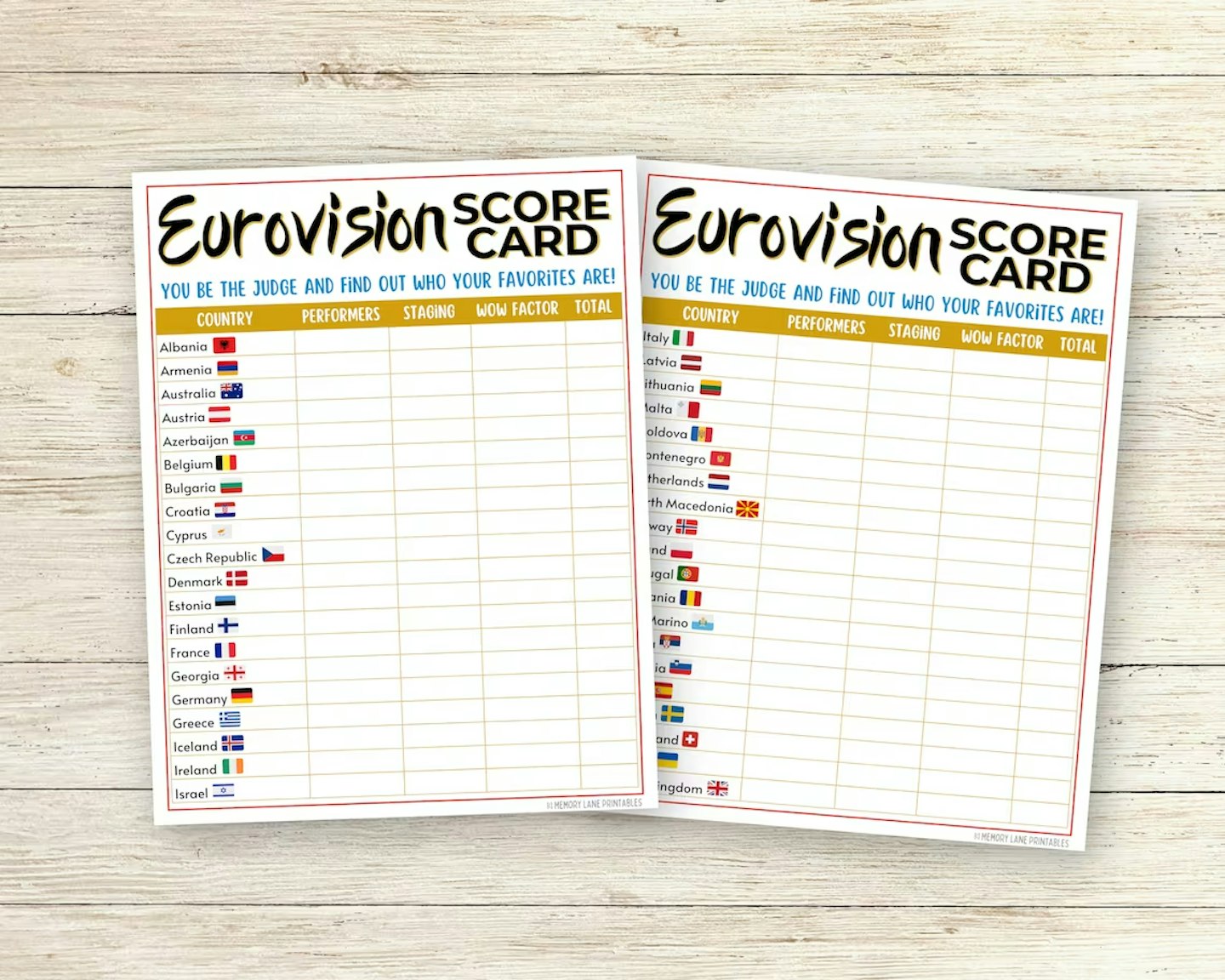 Eurovision Score Cards