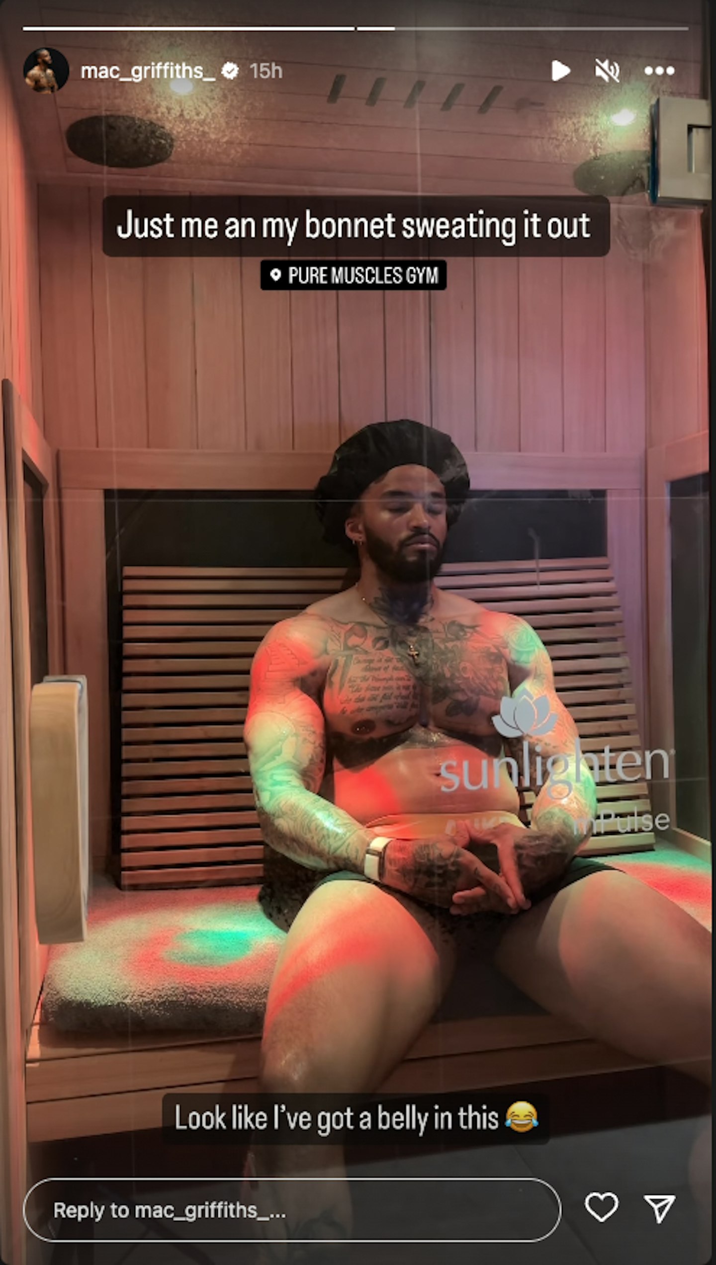 Michael Griffiths sitting in a sauna
