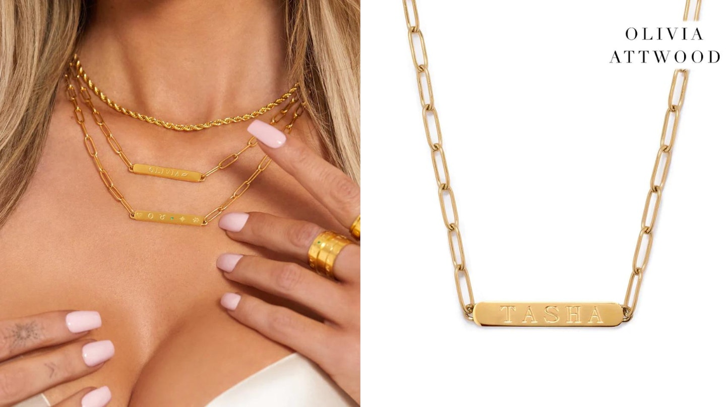 Custom Stamped Name Bar Necklace (Gold)