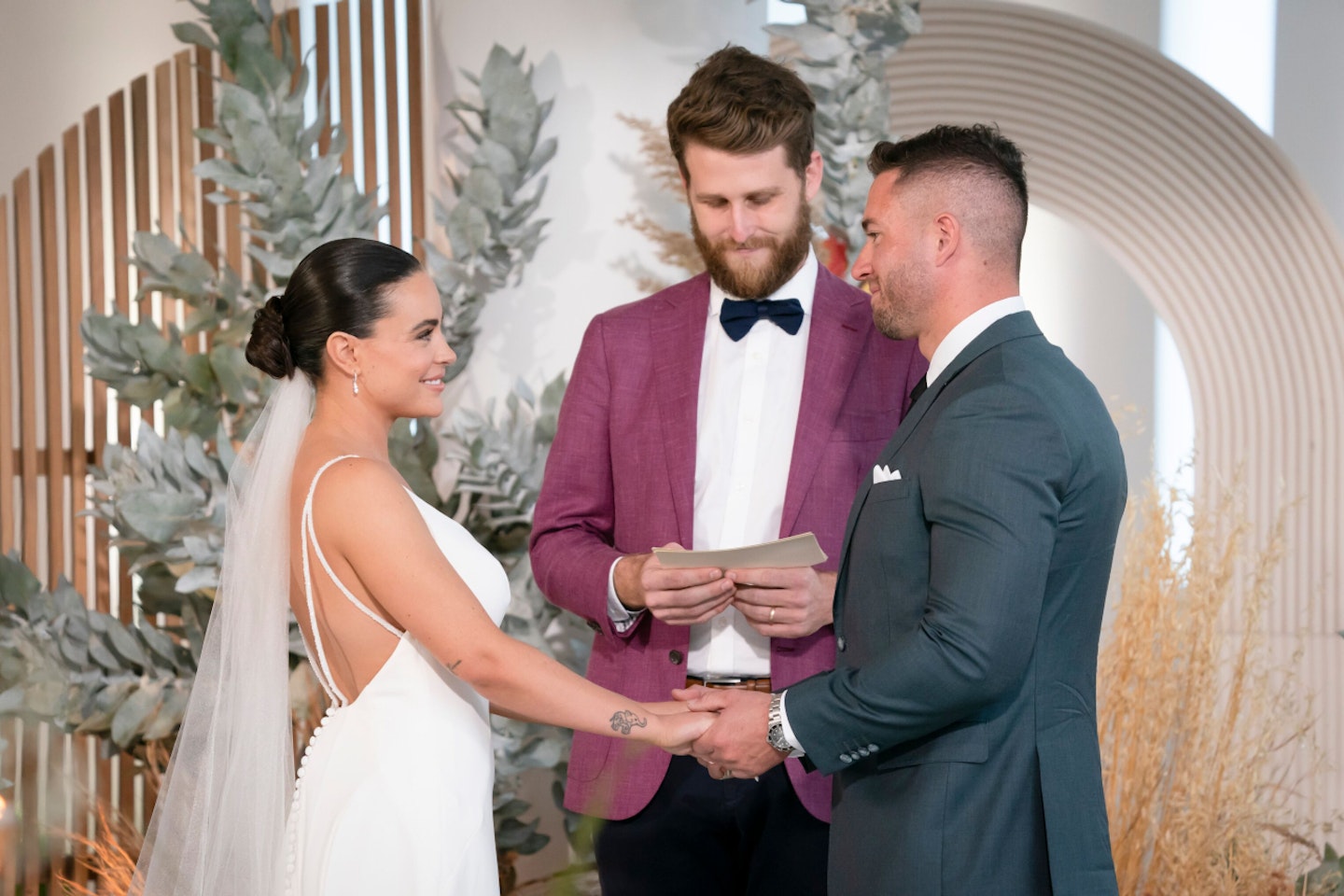 Harrison and Bronte saying the vows on Married At First Sight Australia
