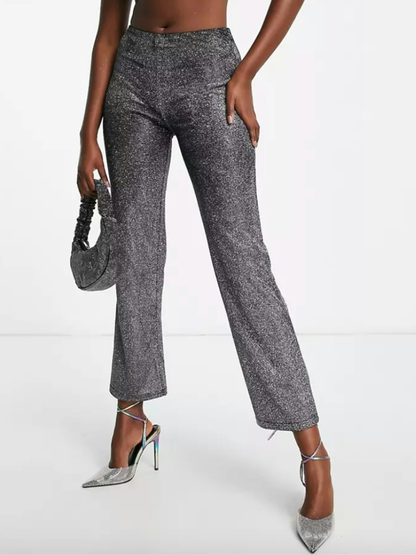 ASOS Design Straight Leg Trouser in Sparkle Silver Co-Ord