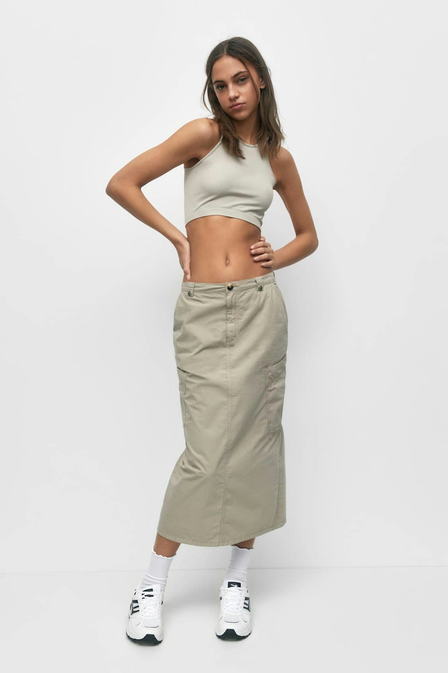 Pull And Bear Cargo Skirt With Elastic Waistband