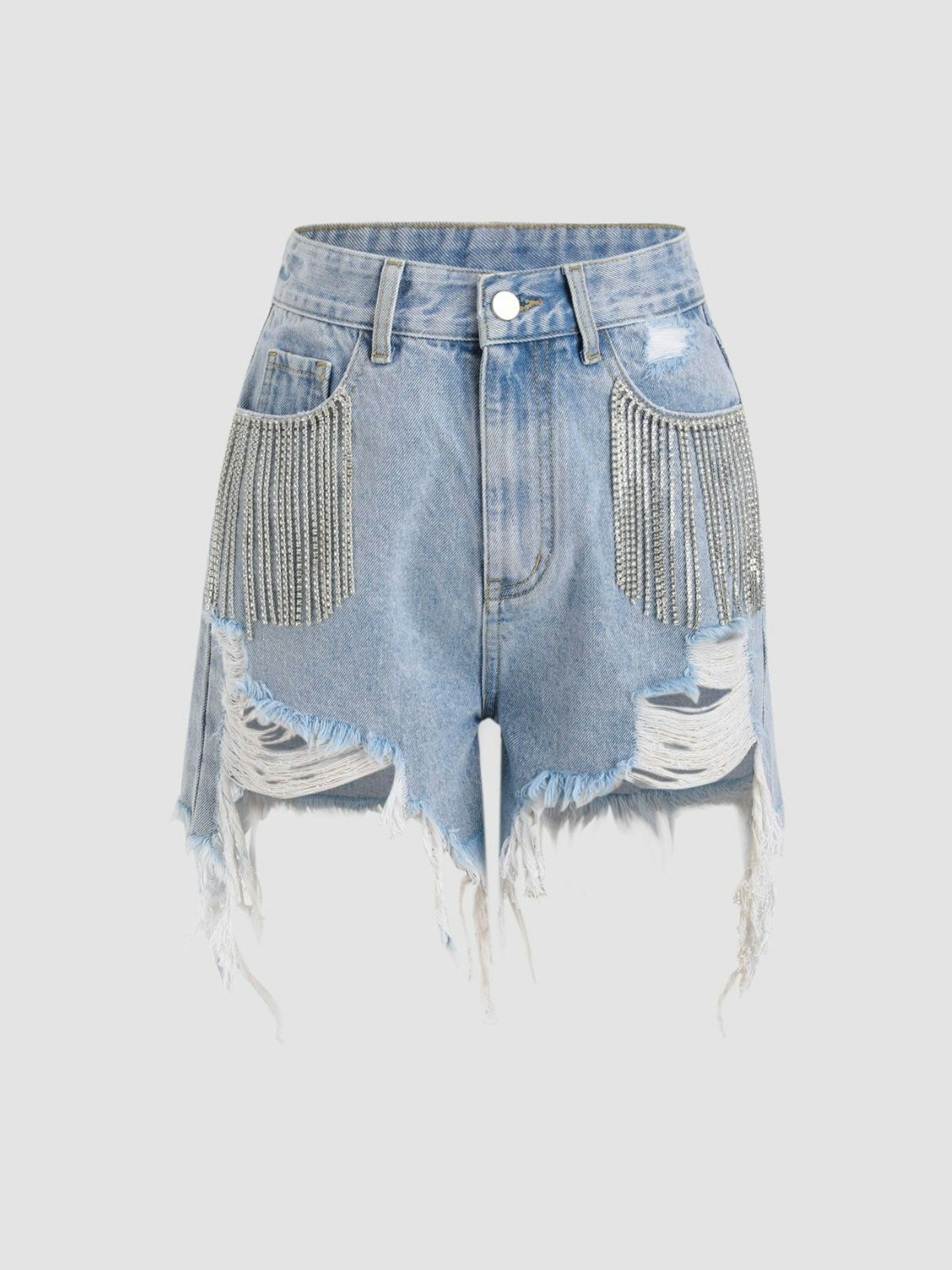 Cider Diamond Tassels Ripped Denim Shorts