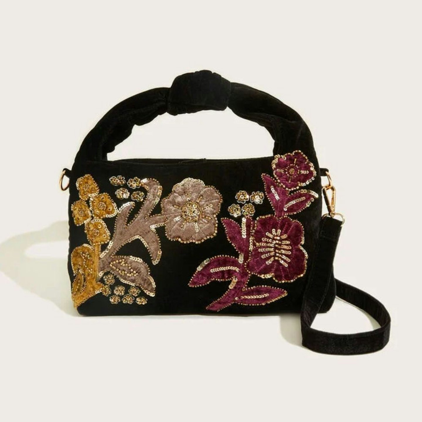 Monsoon Velvet embroidered knot cross-body shoulder bag