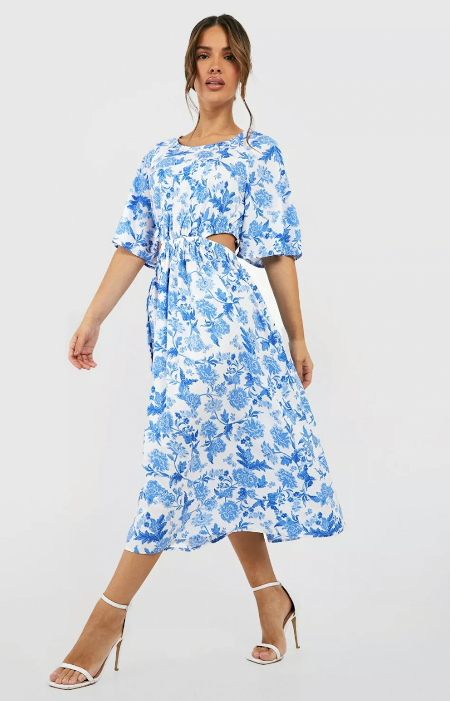 Floral Angel Sleeve Midi Dress