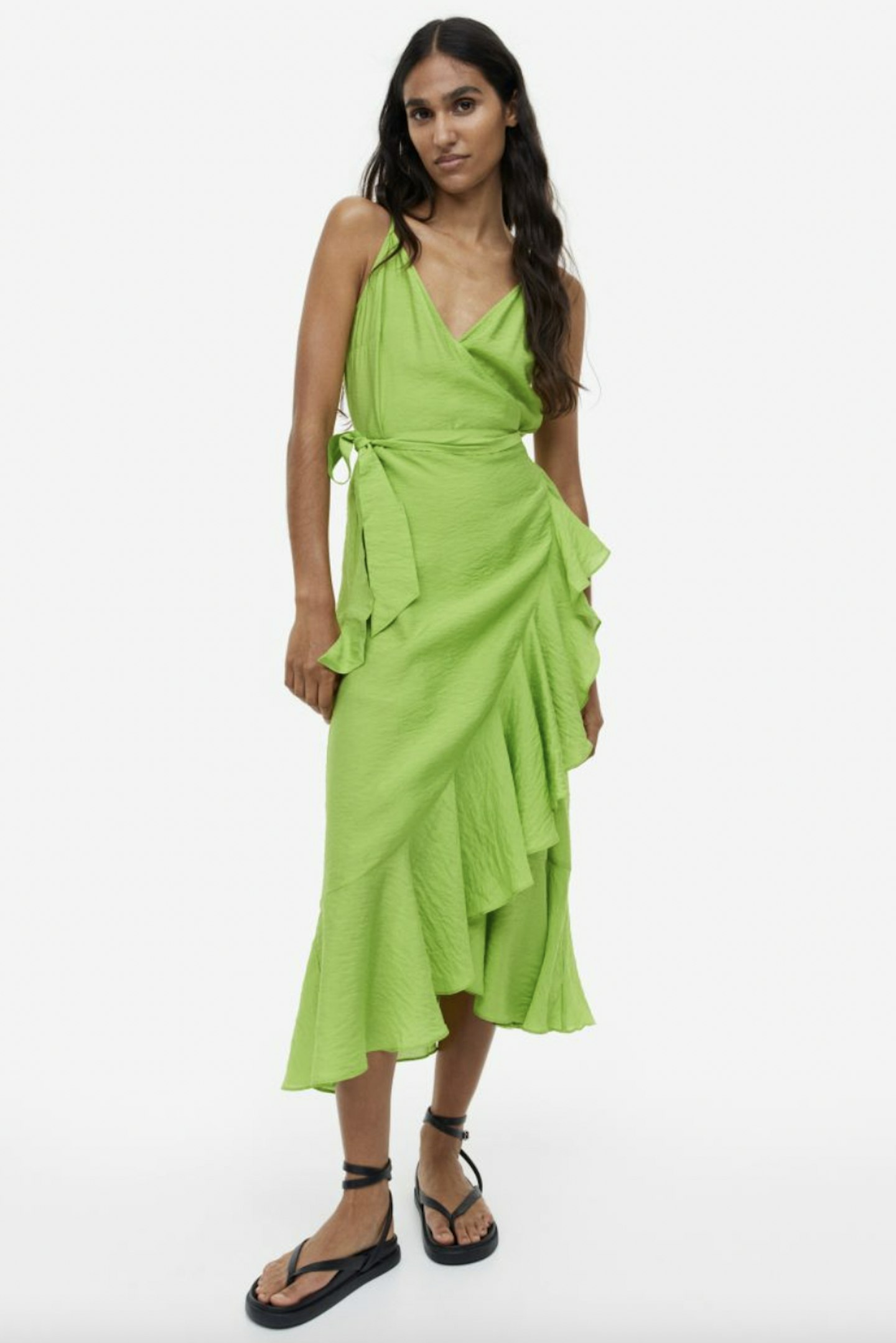 Flounce-trimmed wrap dress