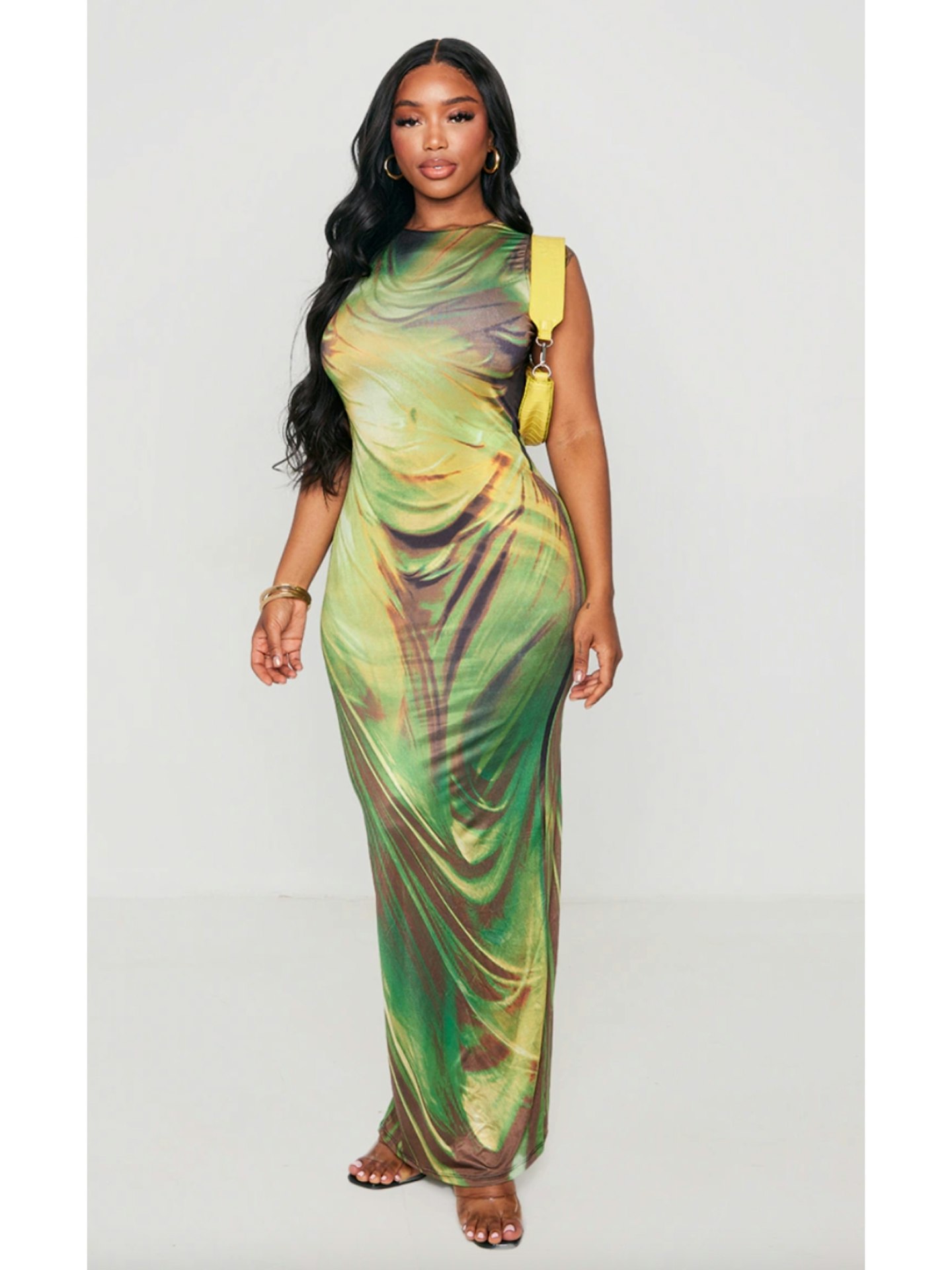 Shape Green Drape Statue Printed Racer Maxi Dress