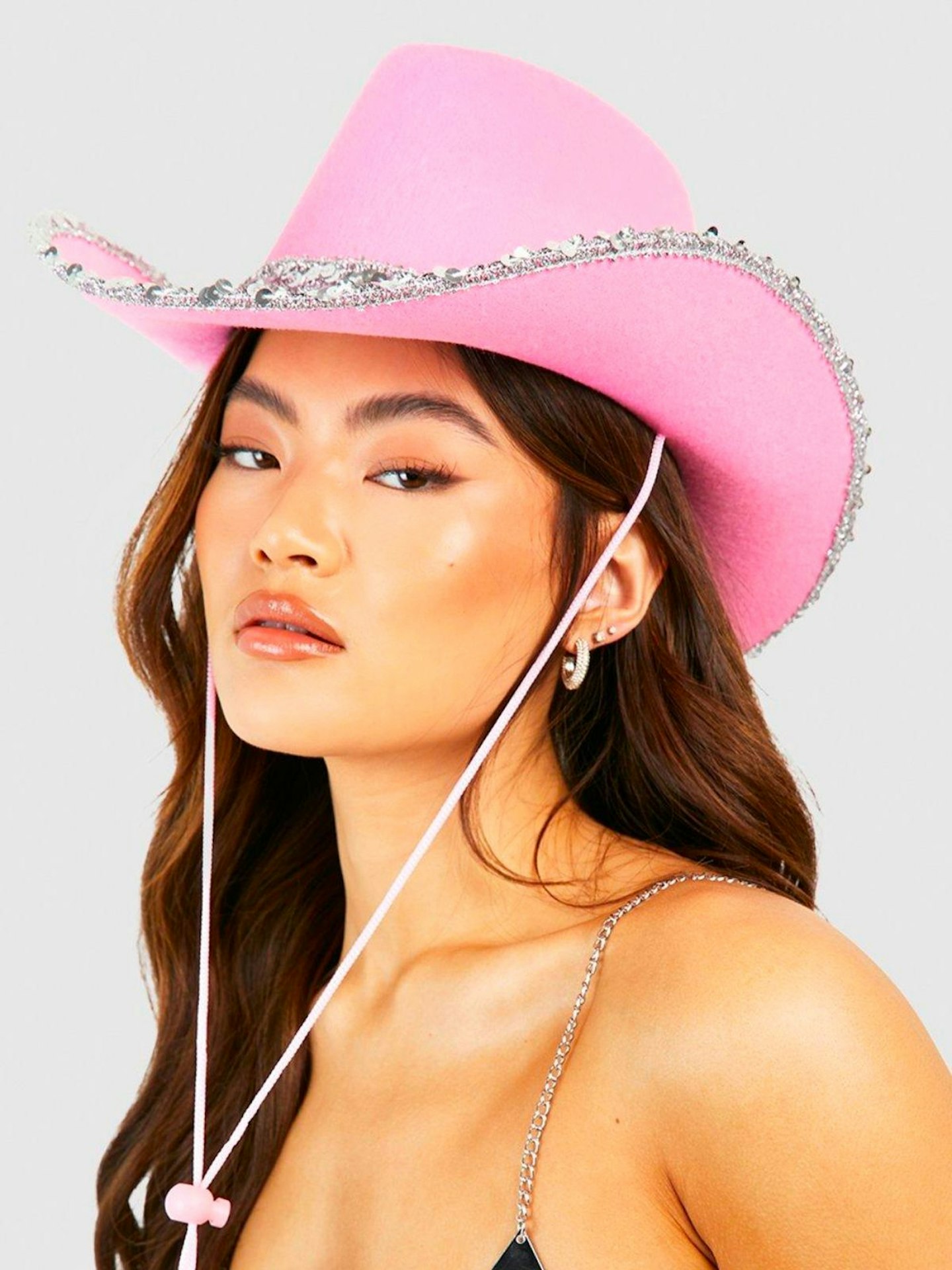 boohoo Pink Sequin Western Cowboy Hat