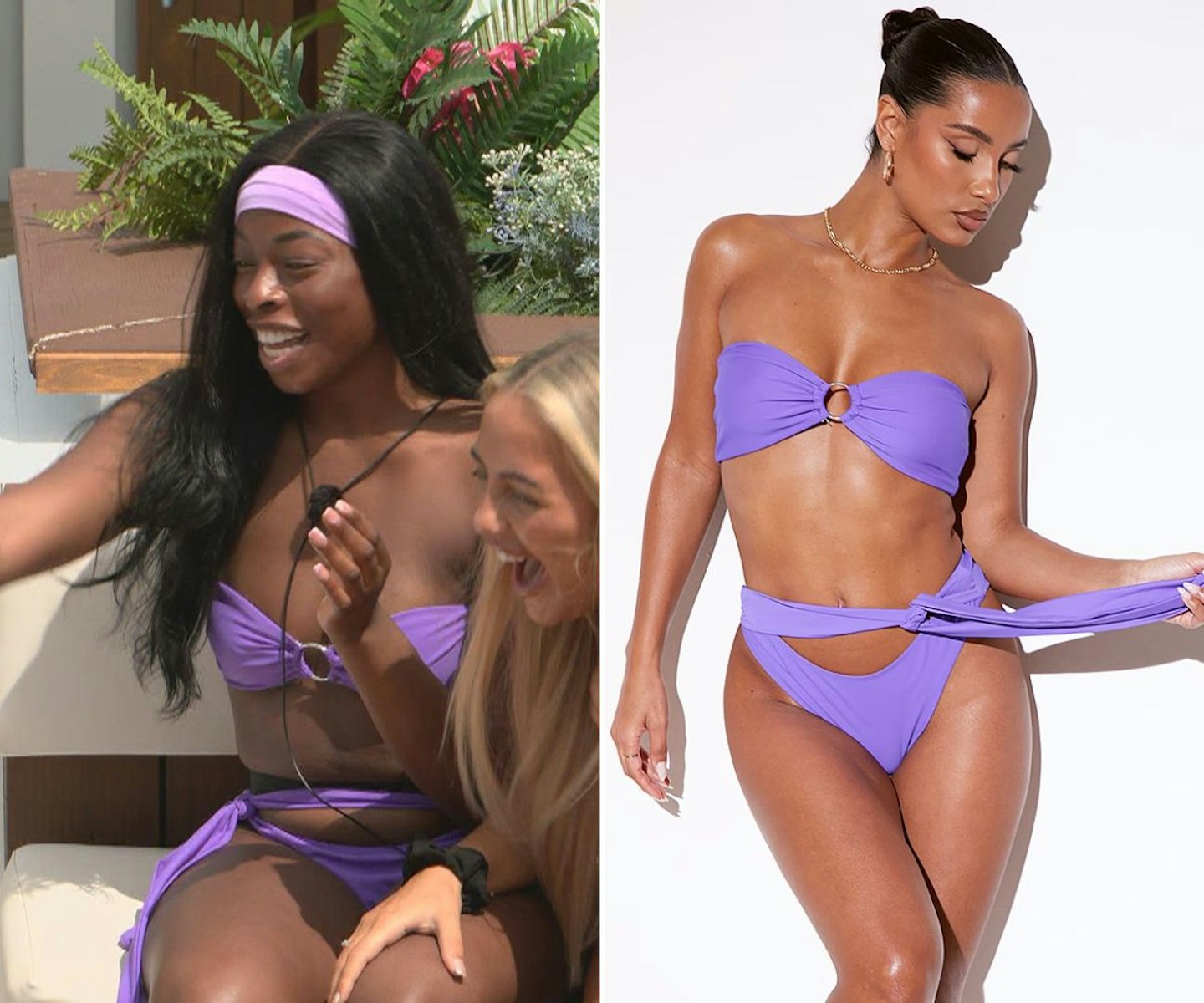 Catherine's purple bandeau bikini