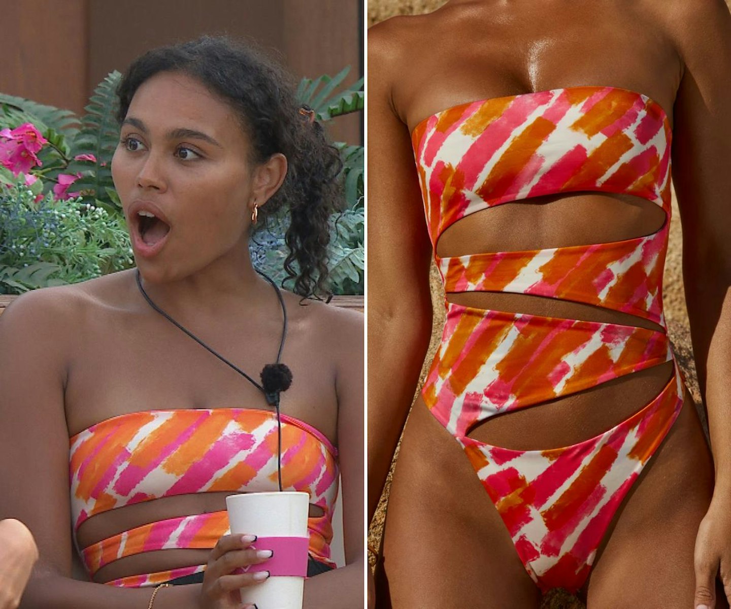 Ella's pink printed cut out swimsuit