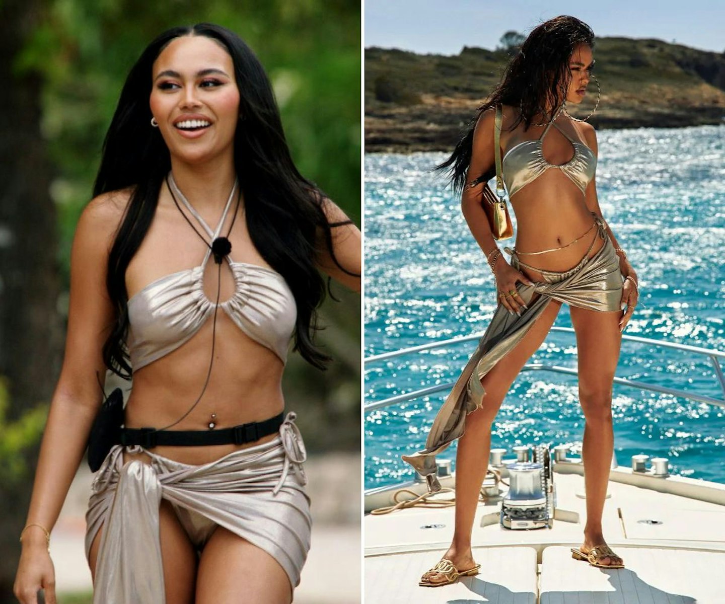 Ella Thomas' gold halter bikini