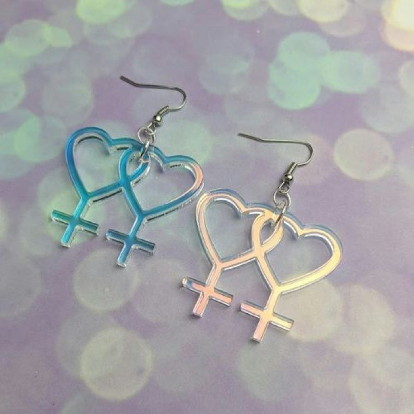 Lesbian Symbol Earrings - Iridescent/Green