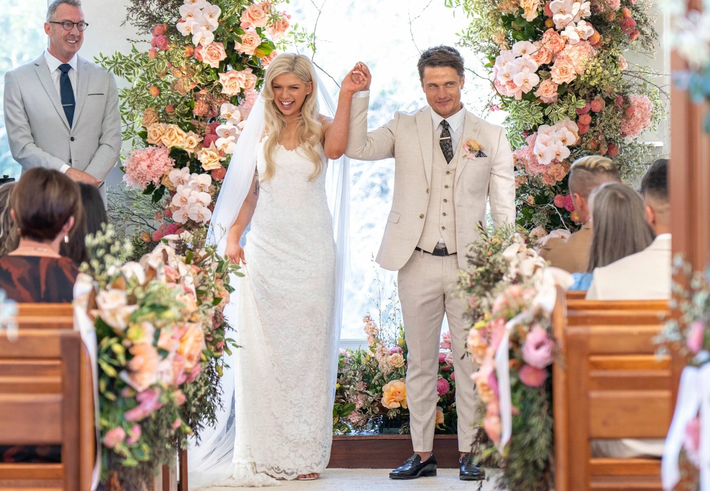 Caitlin and Shannon during their wedding ceremony on Married At First Sight Australia