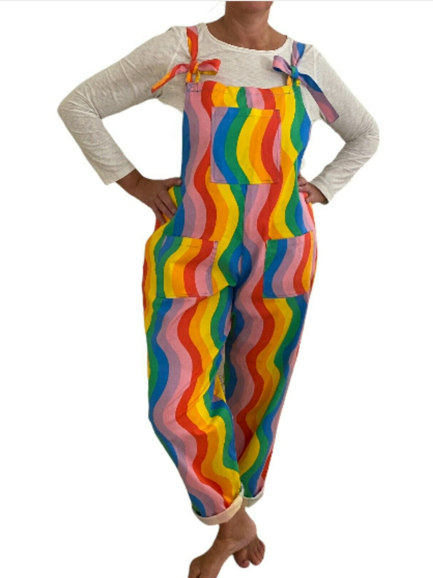 Unisex Pride Rainbow Waves Organic Cotton Dungarees