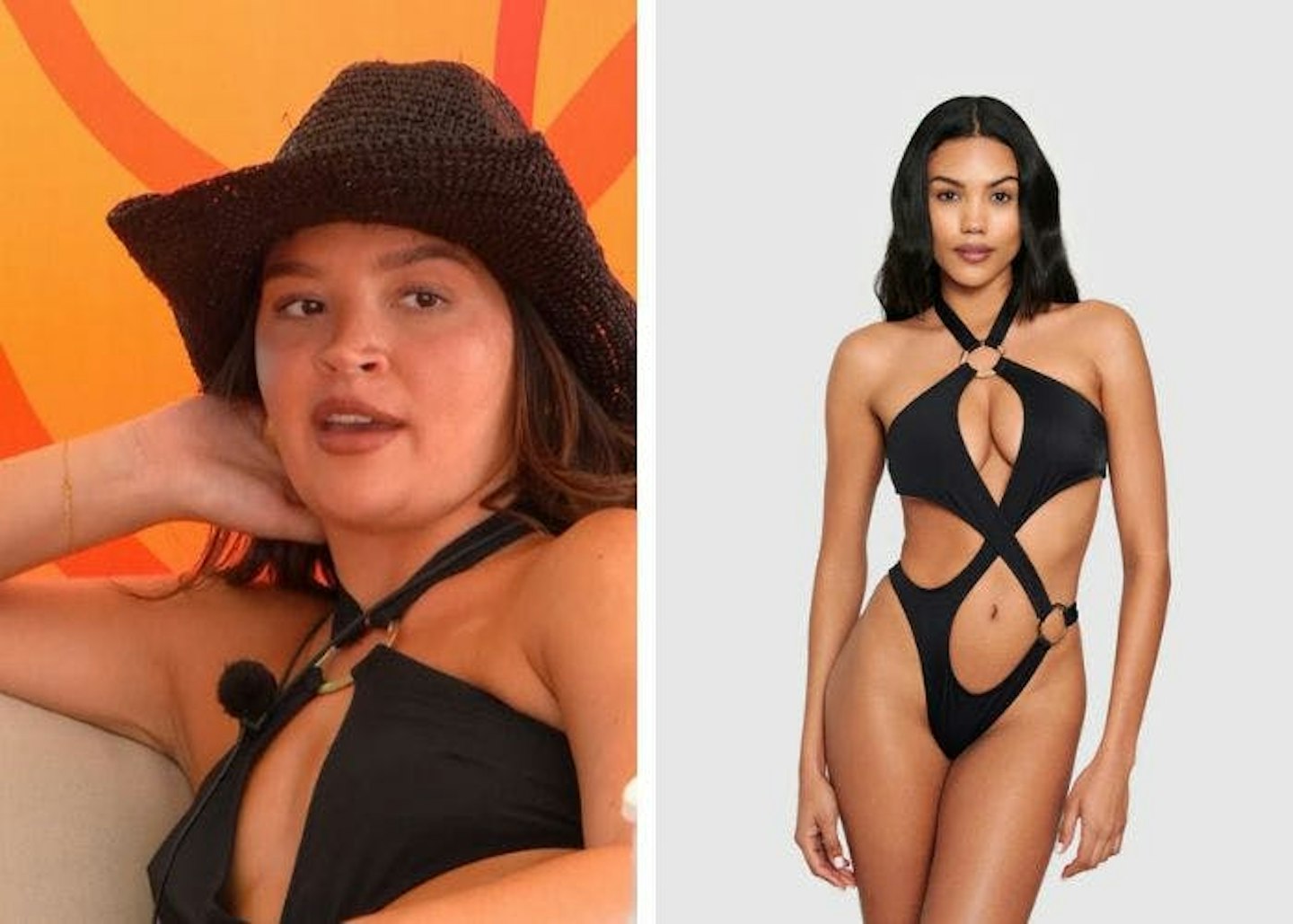 Emily's black cut-out swimsuit with ring detail