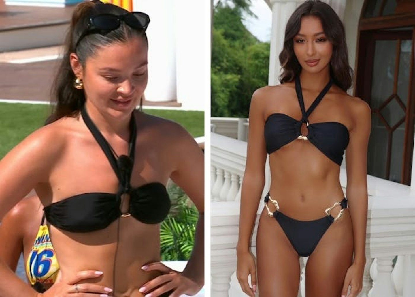 Emily's black halterneck ring detail bikini