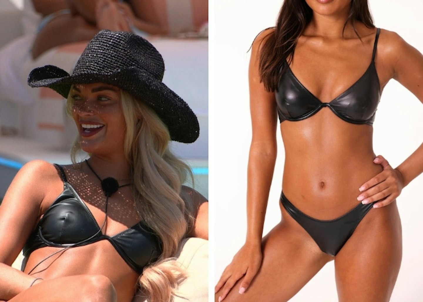 Helena's black leather-look bikini
